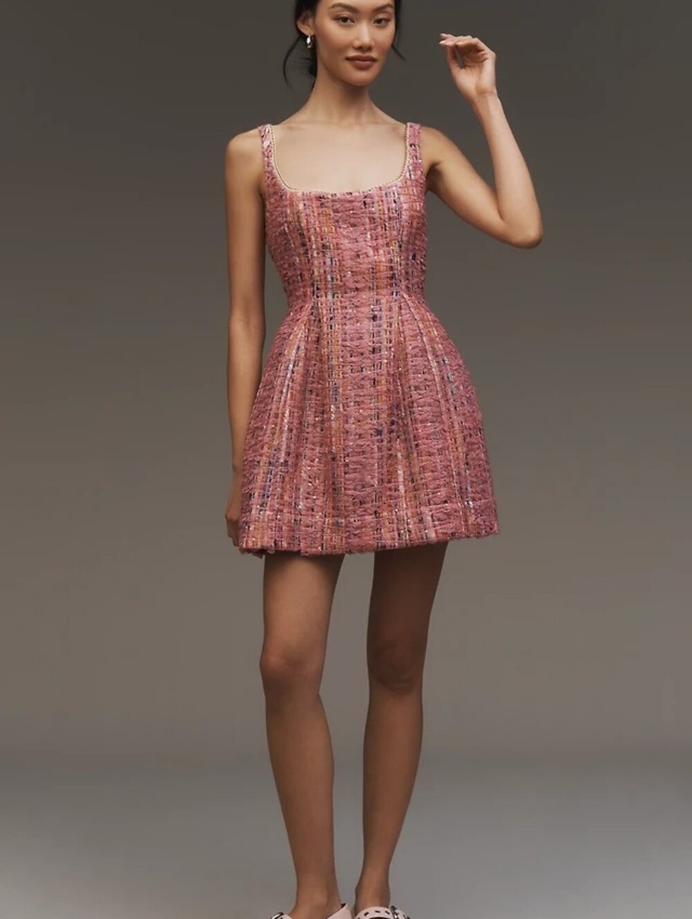 Anthroplogie Maeve Pink Tweed Square-Neck Mini Dress